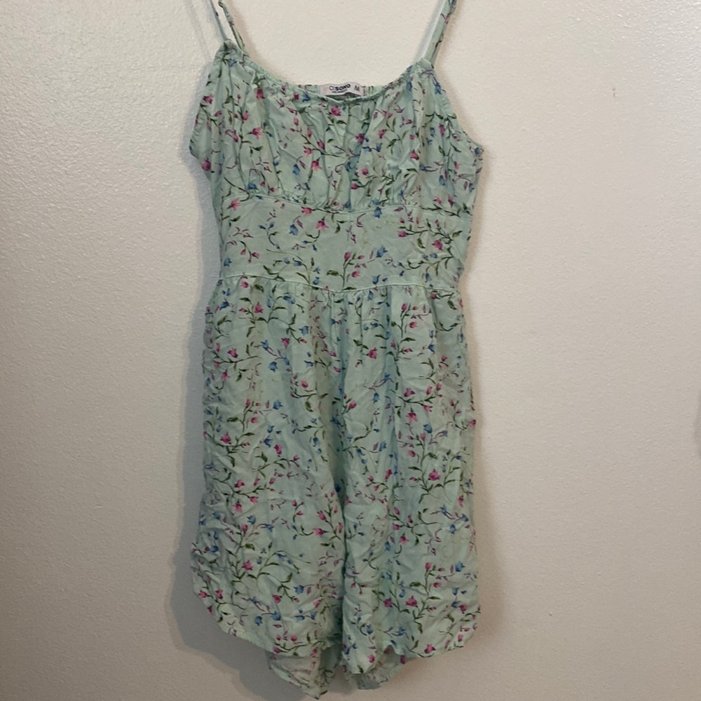 Light teal floral romper